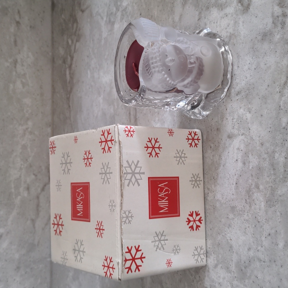 NWT Vintage Mikasa Snowman Glass Candle Holder (with candle)